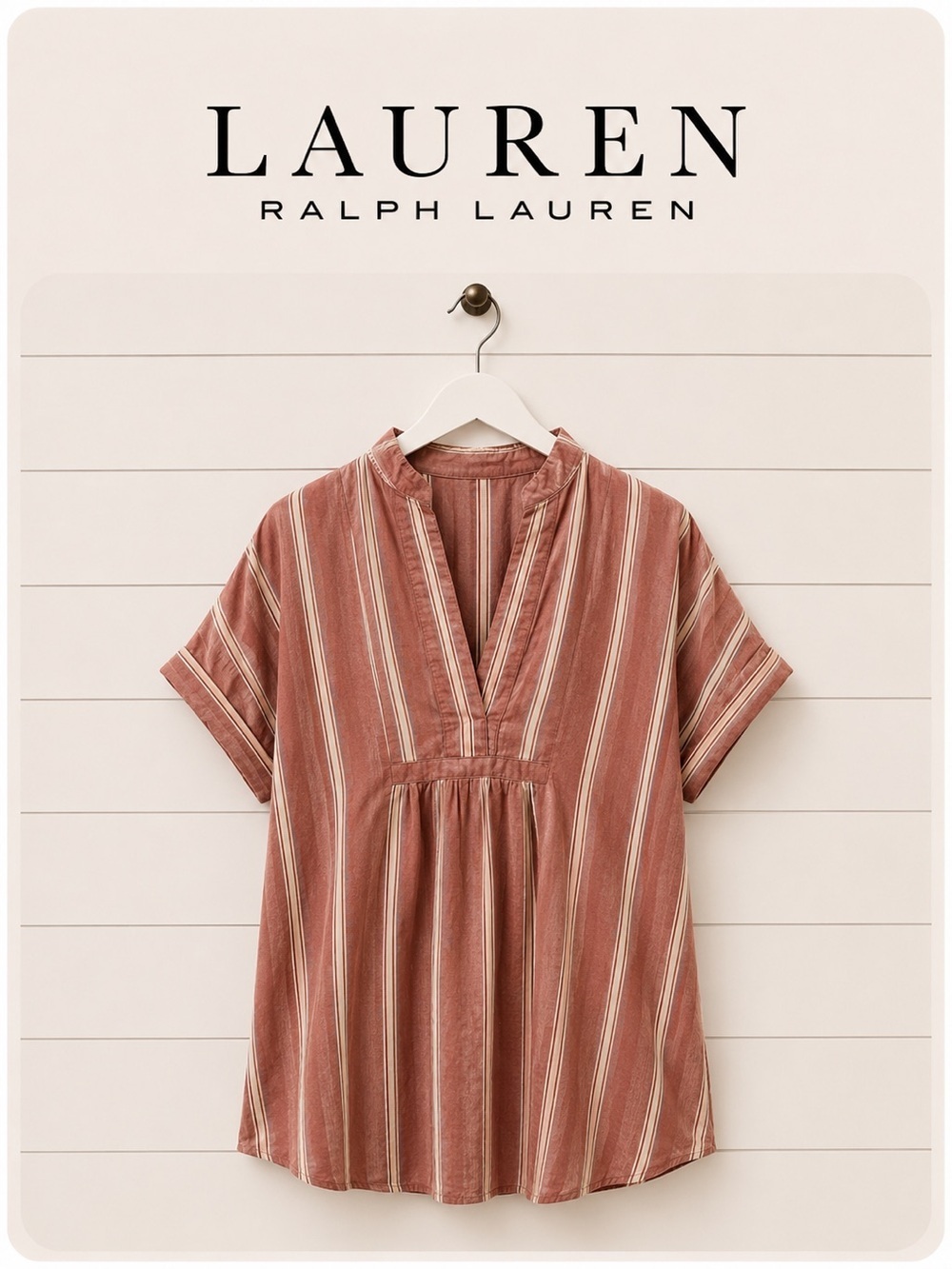 LAUREN RALPH LAUREN – Striped V-Neck Top – Size S